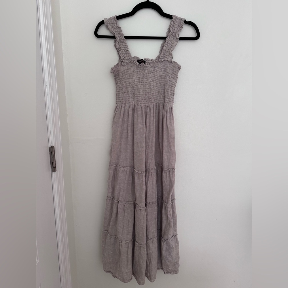 Quince 100% European Linen Smocked Midi Dress